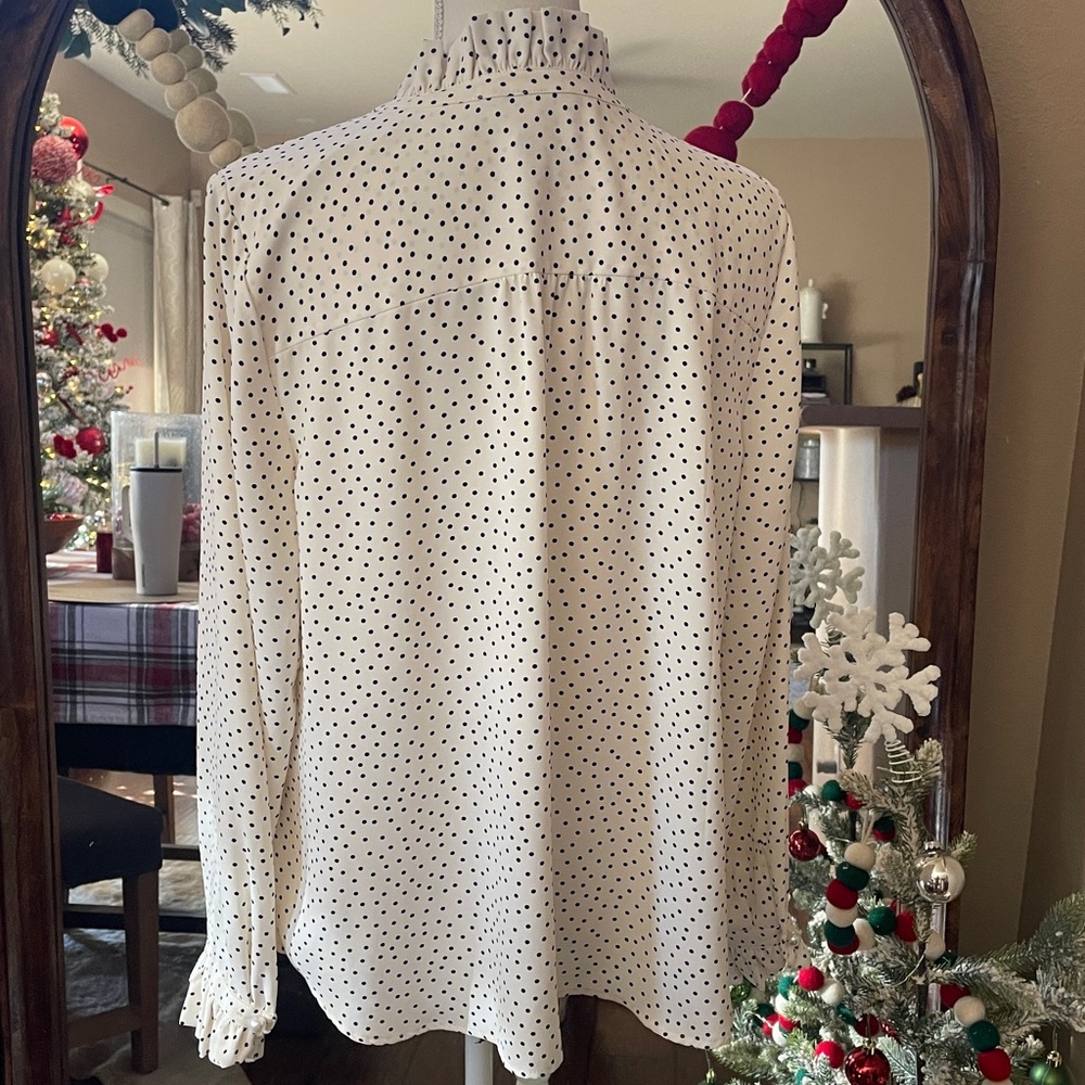 Talbots Petite Ruffle Neck Microdot Blouse - Picture 7 of 11